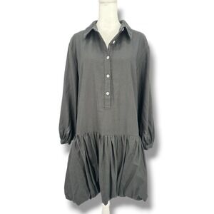 Cynthia Rowley Drop Waist Bubble Hem Linen Blend Dress Black S Lagenlook Boho‎